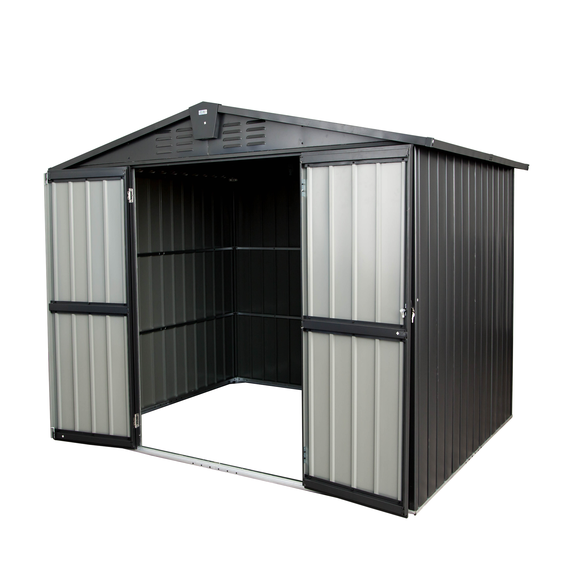 Outdoor Storage Shed 8.2'x 6.2', Metal Garden Shed for Bike, Trash Can, Galvanized Steel Outdoor Storage Cabinet with Lockable Door for Backyard, Patio, Lawn (8.2x6.2ft, Dark Gray)
