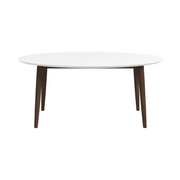 Ada Mid Century Modern Style Solid Wood Dining Table with White Top - Oval Design, Brown and White Finish 29.7'H x 35.4'D x 66.9'W