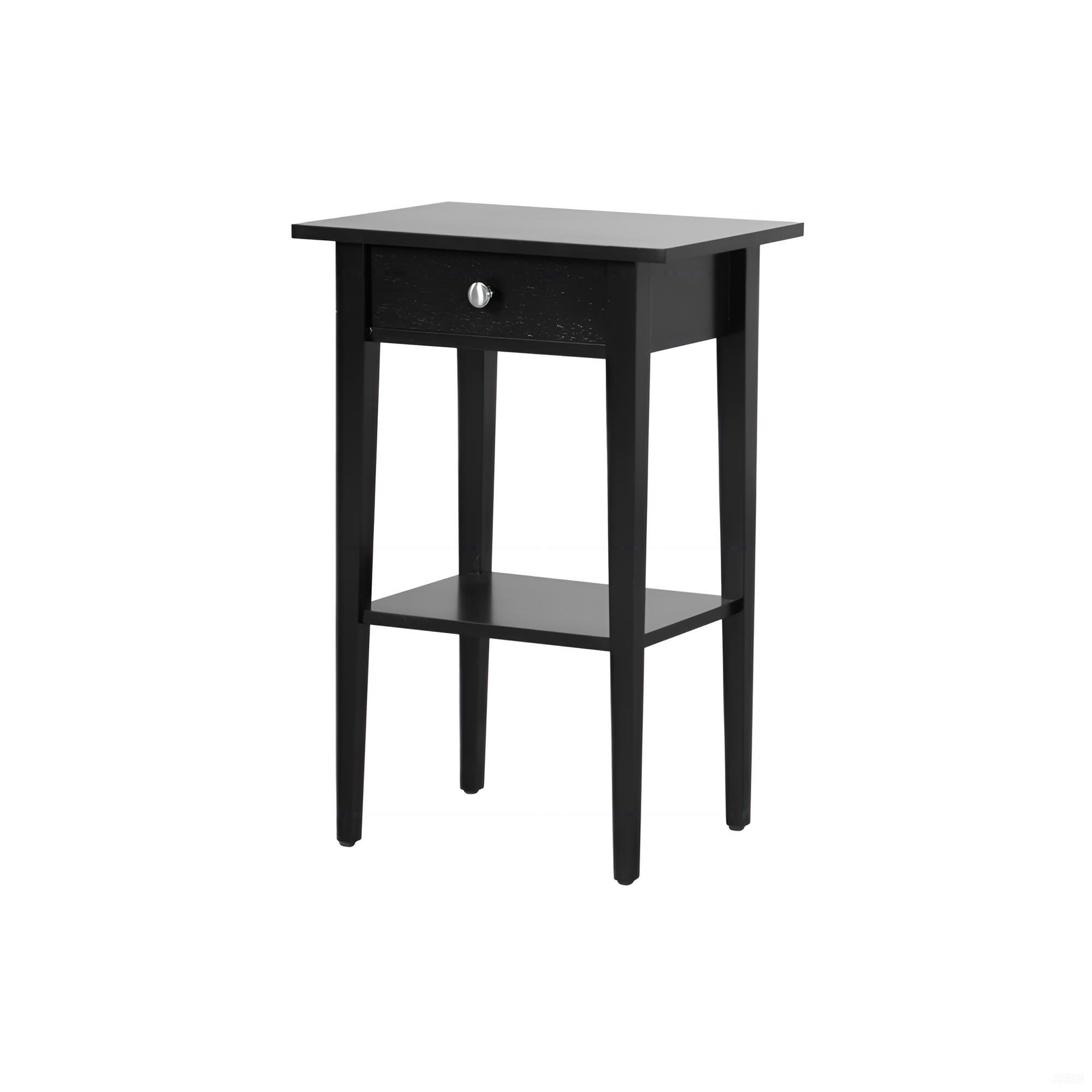 Sleek Contemporary Nightstand with Drawer in Black Particle Board, 28' Height