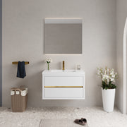 36' Wall-Mounted Bathroom Vanity with Sink, Floating Bathroom Storage Cabinet with Stone Resin Countertop and Soft Close Drawers, Glossy White 24V15-36GW