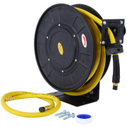 Air Reel Retractable 3/8' Inch x 50' Feet Premium Commercial Flex Hybrid Polymer Hose Max 300 PSI Heavy Duty Steel Frame