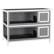 PawHut 54' 2-Story Large Rabbit Hutch Bunny Cage Wooden Pet House Small Animal Habitat with Lockable Doors, No Leak Tray and waterproof Roof for Outdoor/Indoor Dark Grey