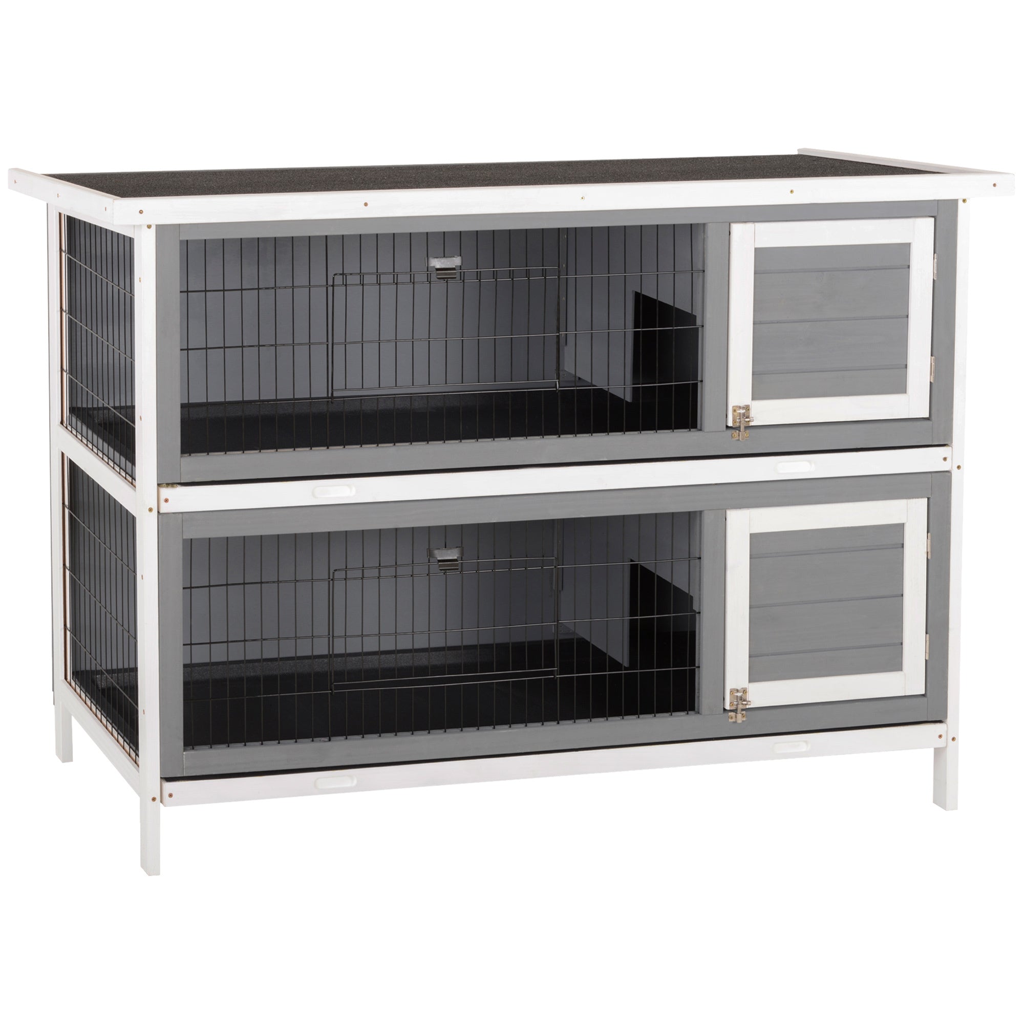 PawHut 54' 2-Story Large Rabbit Hutch Bunny Cage Wooden Pet House Small Animal Habitat with Lockable Doors, No Leak Tray and waterproof Roof for Outdoor/Indoor Dark Grey