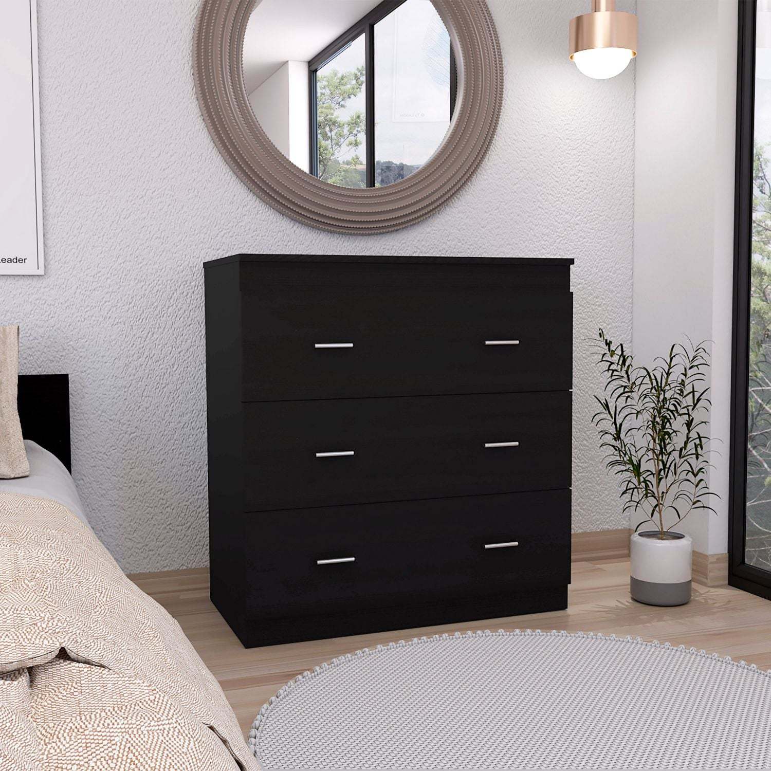Dresser 33'H, Three Drawer, Superior Top, Metal Handles, White