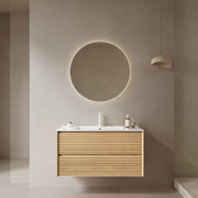 BRON 36' Bathroom Vanity with Sink, Wall-Mounted Floating Plywood Bathroom Storage Cabinet with Drawers, White Ceramic Basin, NO Faucet, Pre-assembled, Corolla Oak Woodgrain Color