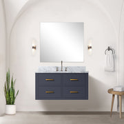 Blue Single Bath Vanity 36 in. W x 22 in. D, Carrara Marble Top, and Faucet Set