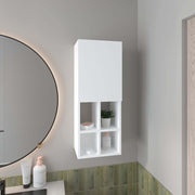 White Wall-Mounted Bathroom Cabinet with Door and 4 Open Shelves