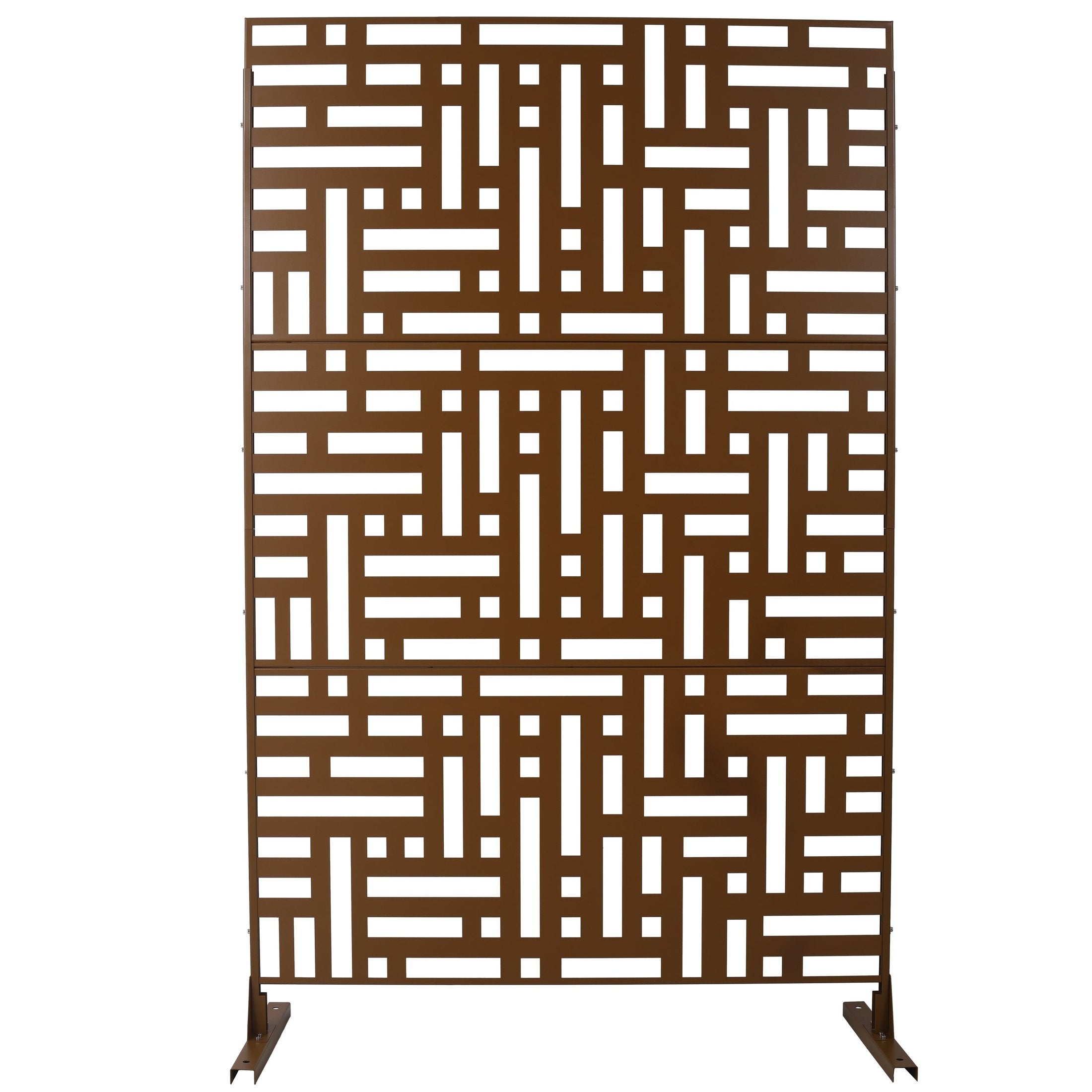 Outdoor & Indoor Privacy Screen Metal Privacy Screen 76' H×48' W, Freestanding Decorative Privacy Screen Brown Steel