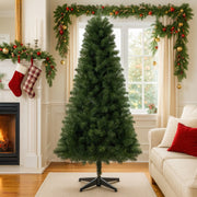 6FT Unlit Artificial Christmas Tree with 490 Tips, PVC Full Branches, Classic Green Holiday Tree with 4-Leg Plastic Stand for Indoor Home Decoration
