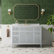 Fully Assembled 48''  Grey Freestanding Single Sink Bathroom Vanity with Solid Wood Construction and Engineered Marble Top