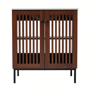 30' Vintage Bathroom Vanity with Ceramic Sink, Modern Bathroom Vanity Cabinet with 2 Soft-Close Doors (Fence-Design) and Large Storage Space, Equpiied with 4 Sturdy Iron Legs, Antique Dark Brown