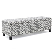 Quotient Upholstered Storage Ottoman with Tapered Block Feet, Grey and White