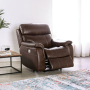 Transitional Style Power Recliner Wall Hunger Design Harwood Frame Fully Upholstered Pillow Top Arms Brown Finish Primary Living Room