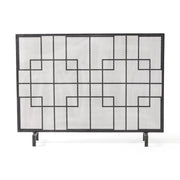 Dorothy Modern Single Panel Iron Fire Screen with Geometric Pattern, Black Sliver