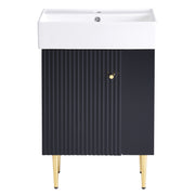 21.6' Black Modern Bathroom Vanity with Ceramic Sink, Right Side Storage, MDF Cabinet, Gold Metal Legs