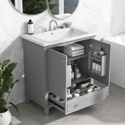 30' Bathroom Vanity with Sink Combo, Multi-functional Bathroom Cabinet with Doors and Drawer, Solid Frame and MDF Board, Grey