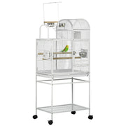 PawHut 55' Large Parrot Cage with Toy Hooks Above Top Bird Perch, Tray, Food Cups, Rolling Stand, Bird Cage for Cockatiels, Parakeets, Lovebirds