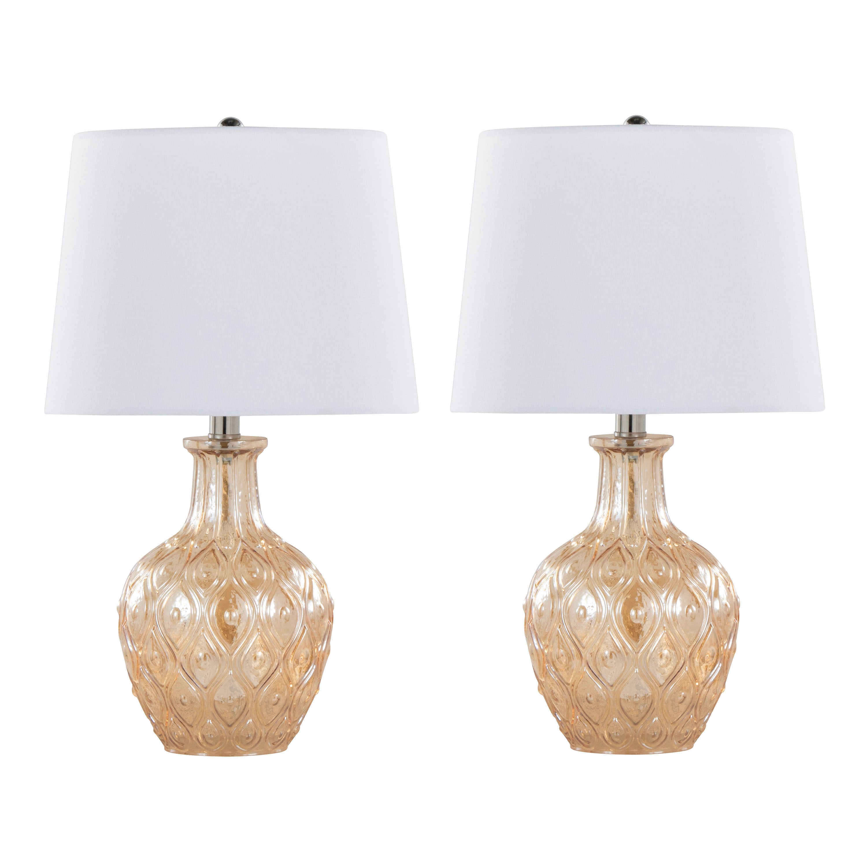 Gloria Round 20' Contemporary Glass Accent Lamp in Clear Champagne Lustre Glass, Chrome Metal and White Linen Shade from Grandview Gallery by LumiSource - Set of 2