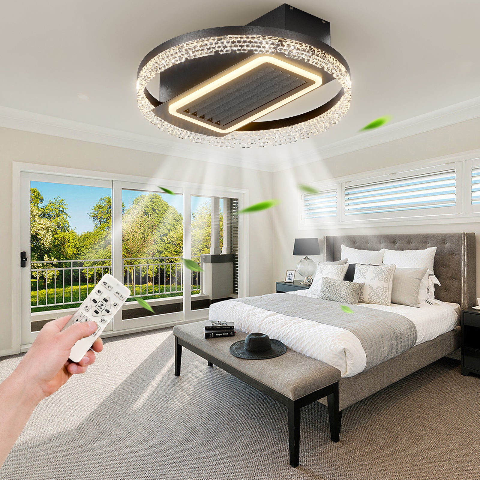 20inch Modern Leafless Ceiling Fan with Remote Control Removable and Washable, Reversible Motor