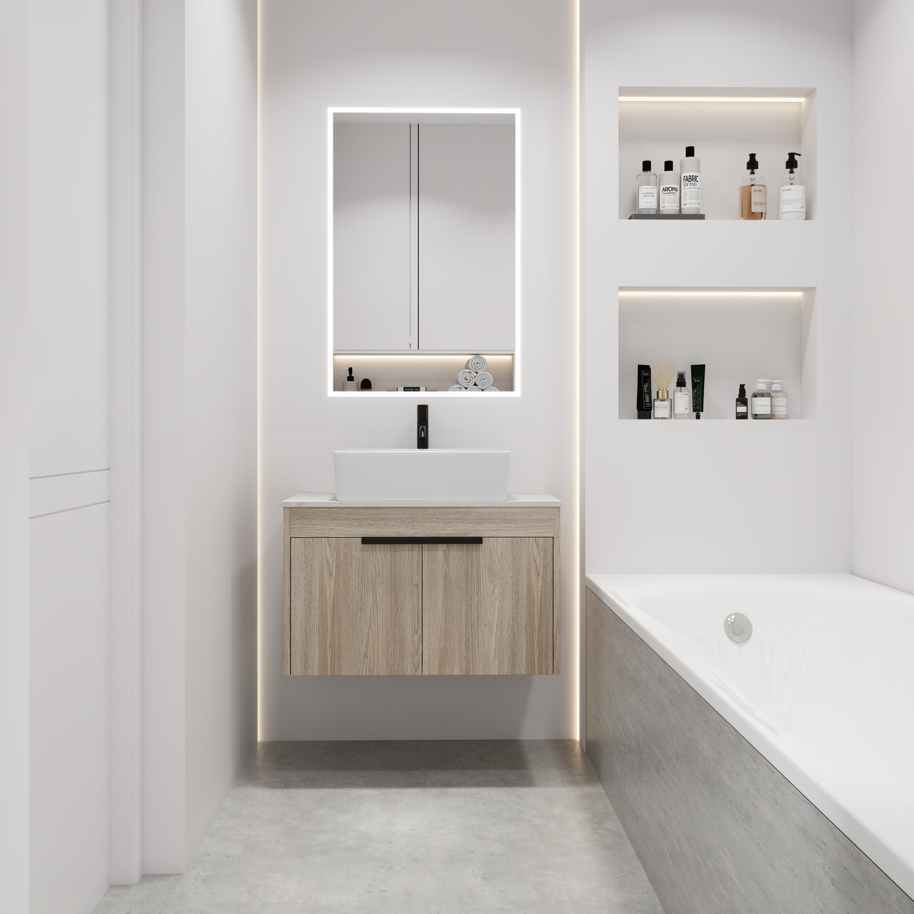 30 ' Modern Design Float Bathroom Vanity With Ceramic Basin Set,  Wall Mounted White Oak Vanity  With Soft Close Door,KD-Packing,KD-Packing,2 Pieces Parcel(TOP-BAB110MOWH)