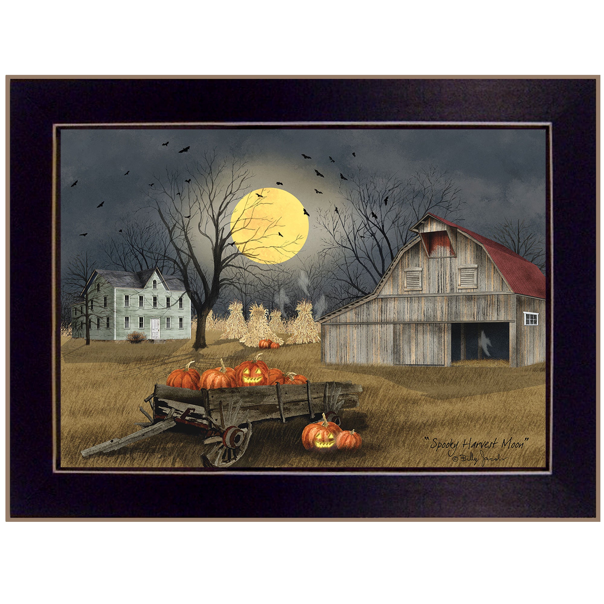 'Spooky Harvest Moon' by Billy Jacobs, Ready to Hang Framed Print, Black Frame