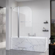 Frameless Double- Folding Shower Doors for Bathtub, 1/4' (6mm) Thick SGCC Tempered Glass Door, Bathroom Pivot Tub Glass Door 43 Inch. L * 58 Inch. H---Brushed Nickel