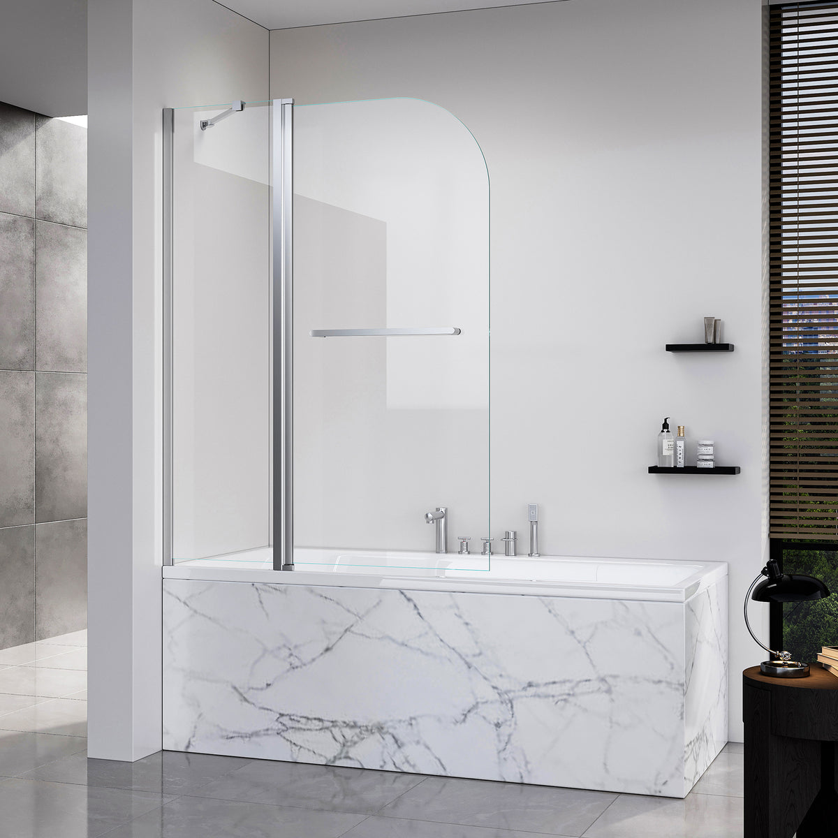 Frameless Double- Folding Shower Doors for Bathtub, 1/4' (6mm) Thick SGCC Tempered Glass Door, Bathroom Pivot Tub Glass Door 43 Inch. L * 58 Inch. H---Brushed Nickel