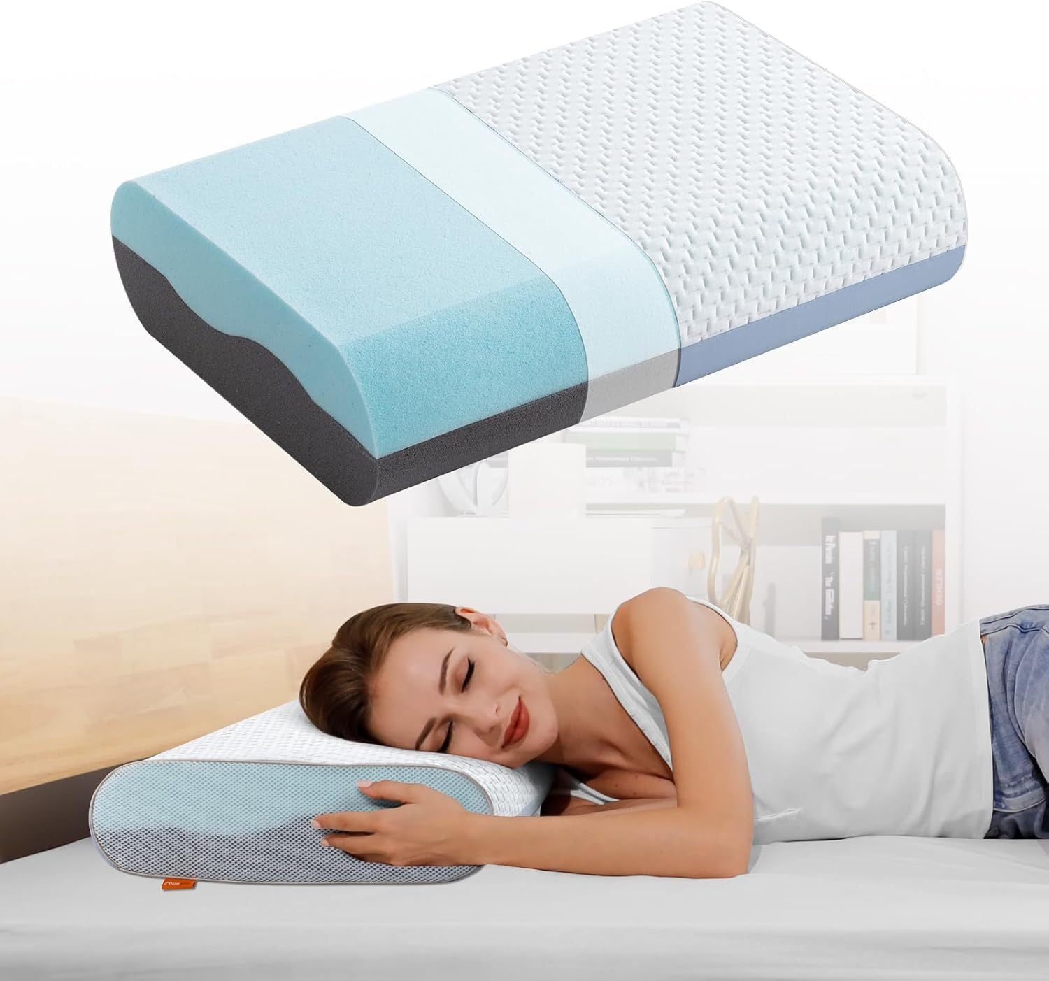 4 Inch Memory Foam Pillows, Gel Cooling Bed Pillows, Sleep Pillow, Removable Machine Washable Pillowcase,Standard Size