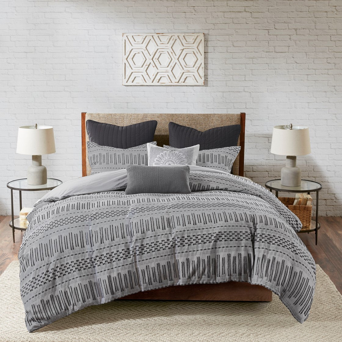 Cotton Jacquard Comforter Mini Set Grey/Black Full/Queen