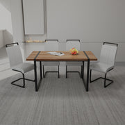 59 ' Dining Table Rural Industrial Rectangular MDF Wood Color Set and PU Armless Dining Chair Set 4. Kitchen Black Metal Table Leg Dining Chair Set