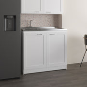 Zurich 39' Wide Utility Sink, Base Cabinet Two-Door Cabinet With Two Shelves, Stainless Steel Sink, Kitchen, Laundry Room, Garage Sink White