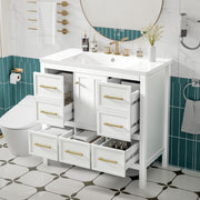 36'' Bathroom Vanity with Resin Sink Combo, Solid Wood Frame Bathroom Storage Cabinet, Freestanding Vanity Set with 5 Drawers& Soft Closing Doors
