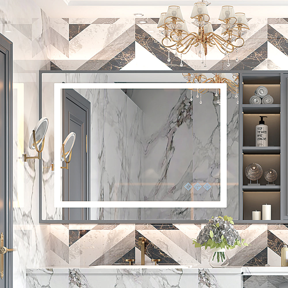 48x36inch LED Bathroom Mirror,3000-6000K Gradient Front and Backlit LED Mirror for Bathroom,3Colors Dimmable,IP54 Enhanced Anti-Fog,Hanging Plates Wall Mount Lighted Mirror(Only mirrors, not cabinets)