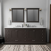 Espresso Double Bath Vanity 84 in. W x 22 in. D, White Quartz Top, and Faucet Set