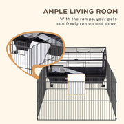 Small Animal Playpen Cage w/ Rolling Caster, Water Bottle, 35' L