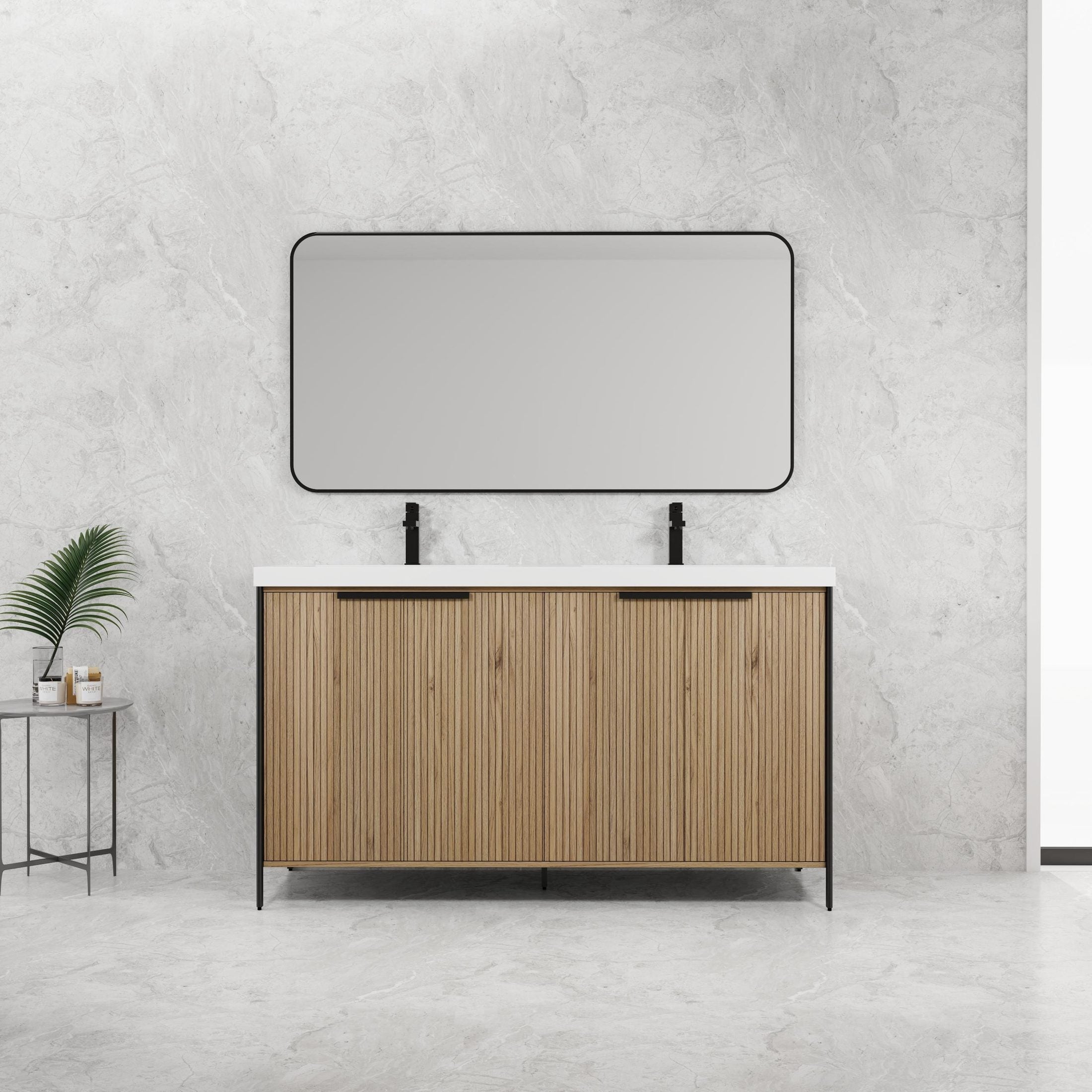 60' Freestanding Bathroom Vanity with Double Resin Sink & 4 Soft-Close Cabinet Doors (KD-Packing)-W999S00298