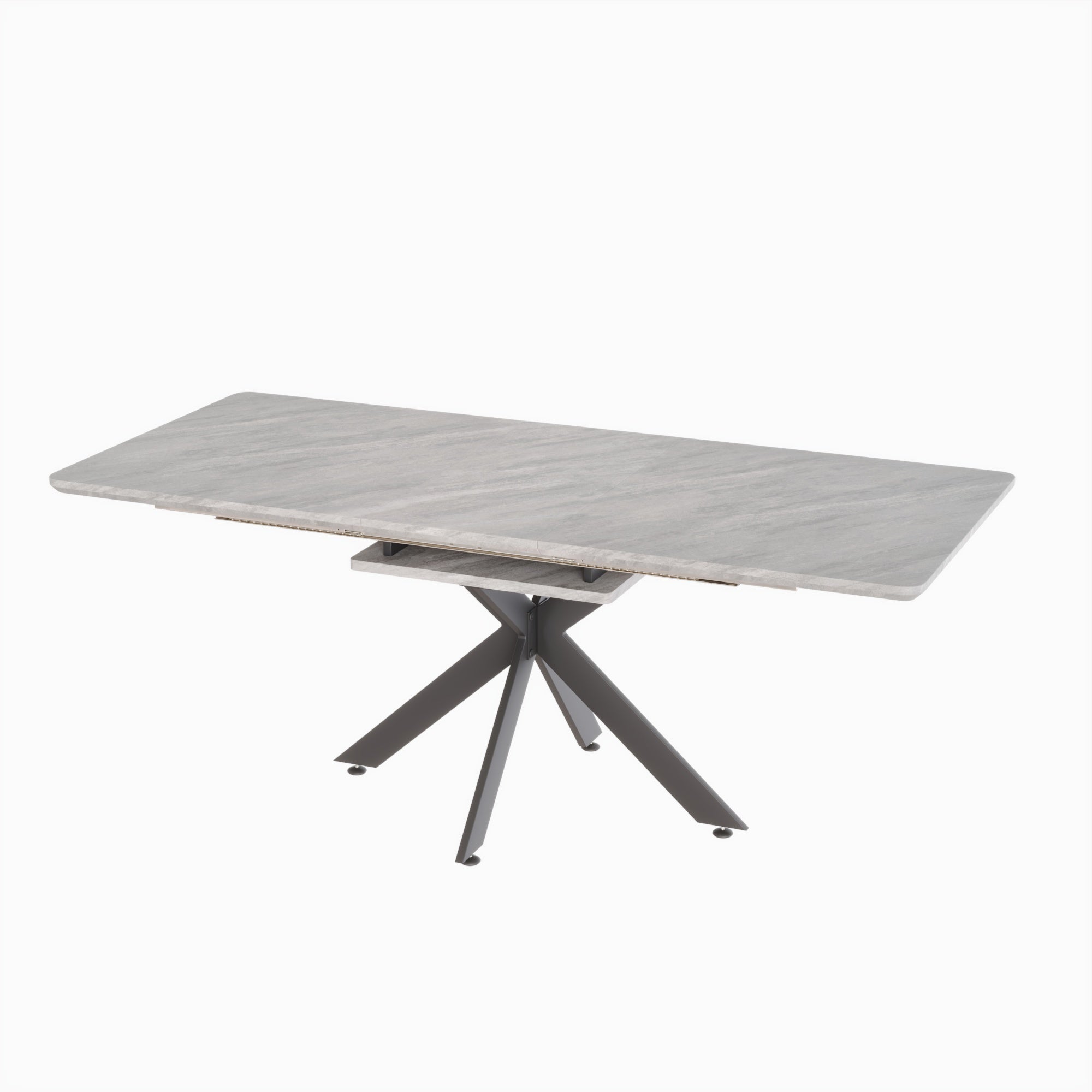 Elegant Extendable Dining Table Set with C-Shaped Tube Chairs, Grey, MDF & Metal, 62.4'-78.15'