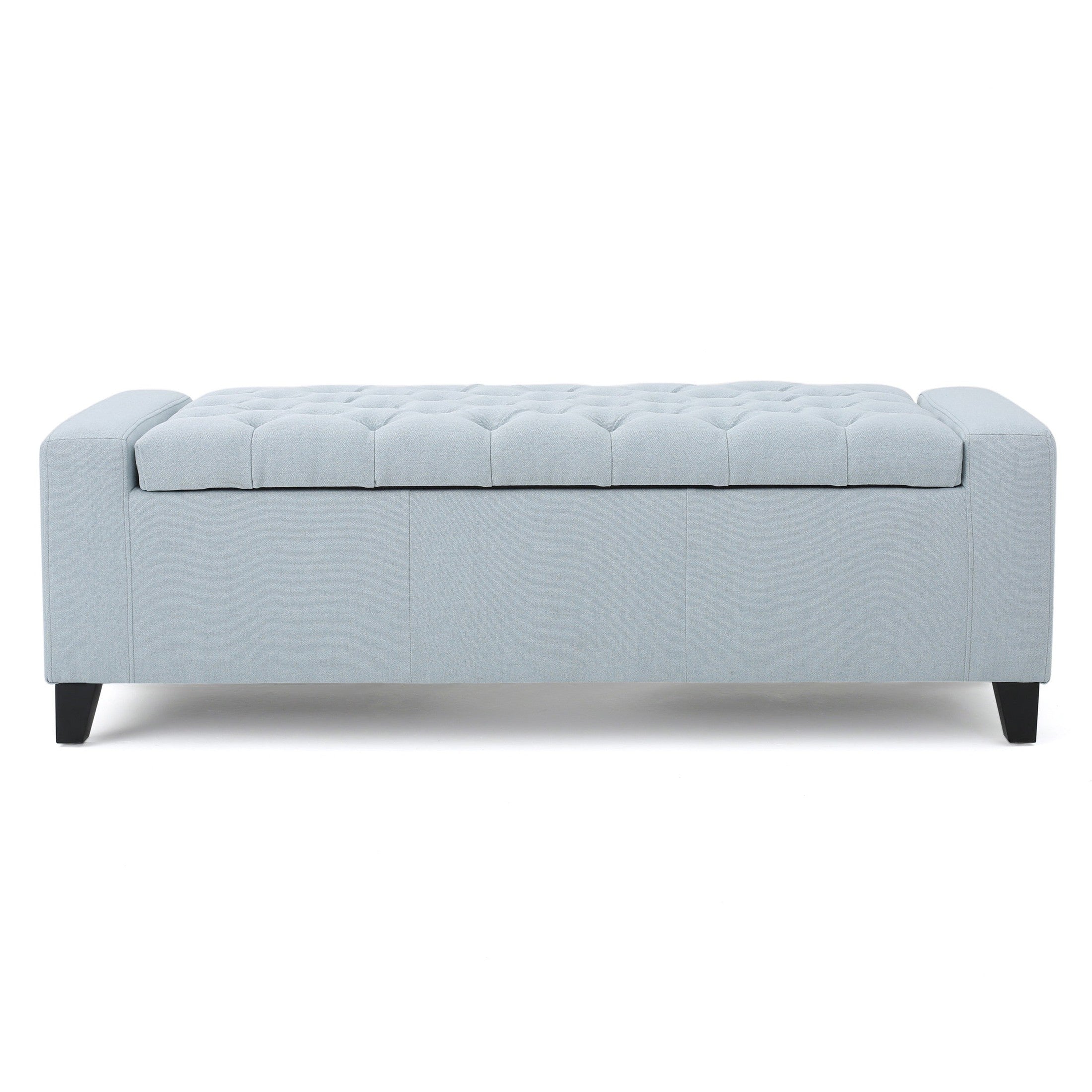 Stylish GUERNSEY Ottoman with Storage Function in Light Sky Fabric
