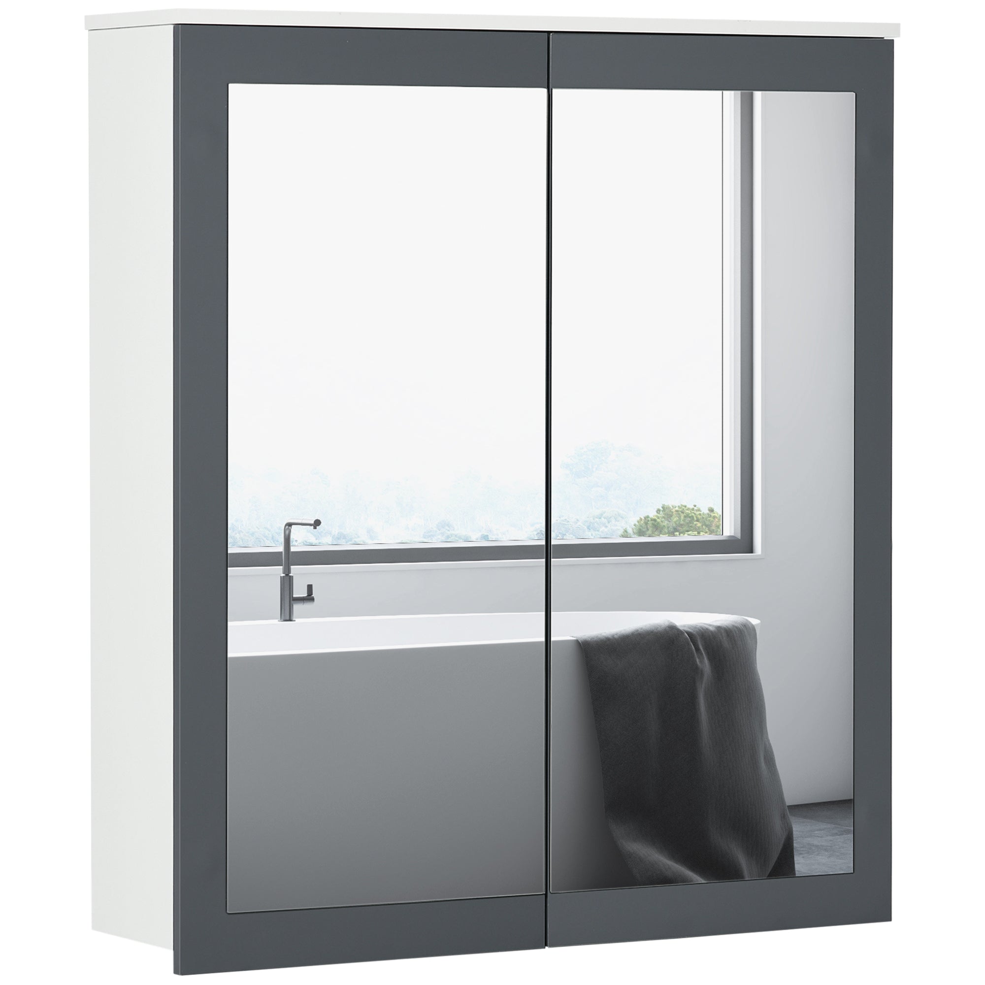 kleankin Bathroom Medicine Cabinet with Mirror, 27'x30' Wall Mounted Bathroom Mirror Cabinet, Bathroom Wall Cabinet with Storage, Double Doors and 2 Adjustable Shelves, White
