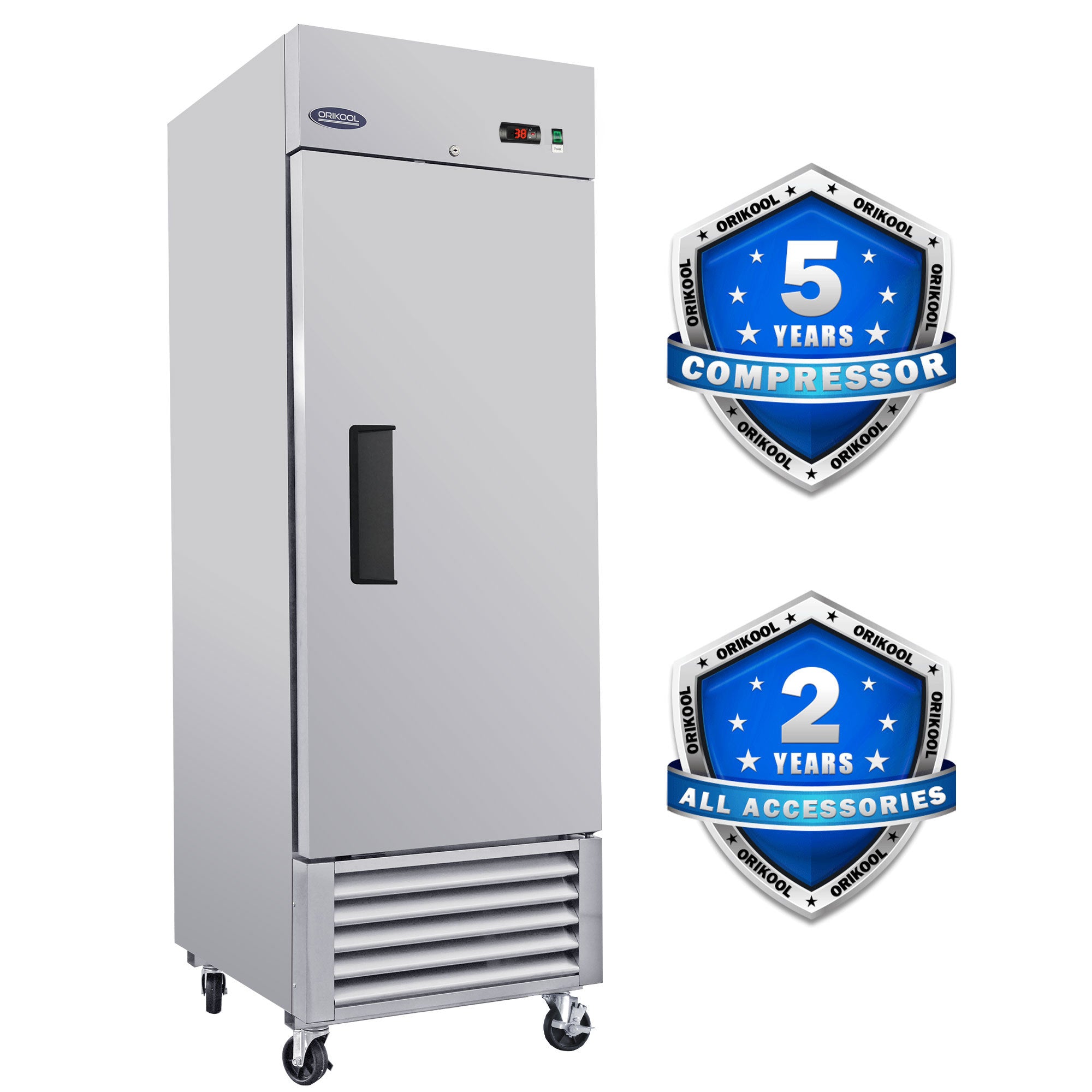 ORIKOOL 27' Commercial Refrigerator 23 Cu.ft with 1 Solid Door Reach-In Refrigerators Stainless Steel ETL Approved Upright Fridge Storage