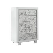 SKYE Marble White Chest with Marble Style Drawer Fronts and Rubberwood Frame