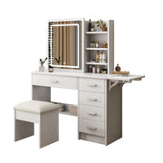 Fashion Vanity Desk with Mirror and Lights for Makeup, White MDF, 5 Drawers, Adjustable Lighting