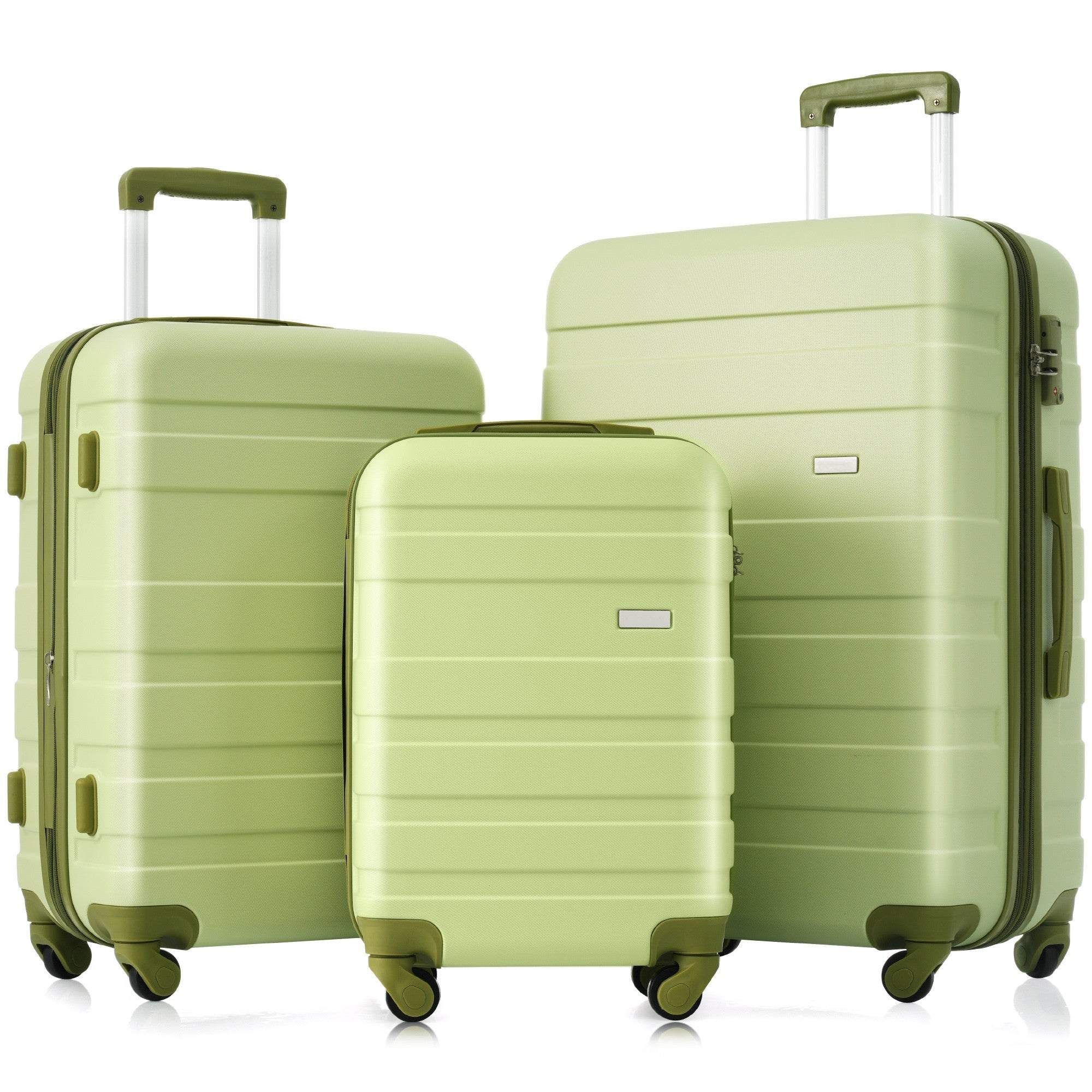 Luggage Sets New Model  ABS Hardshell 3pcs Clearance Luggage Hardside Lightweight Durable Suitcase sets Spinner Wheels Suitcase with TSA Lock 20''24''28''( Light Green)