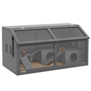 PawHut Wooden Hamster Cage, Hamster Habitat, Small Animal Cage Playhouse for Gerbils Mice with Suspension Bridge, Ladders, Openable Top, Hut, 33.5' x 18' x 17'