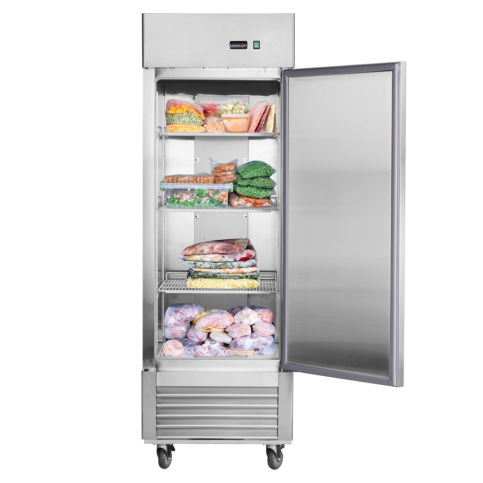 27'W Commercial Freezer Single Solid Door Stainless Steel Interior and Exterior Construction Reach-in Freezer 18.68 Cu.ft. Upright Fan Cooling Freezer for Restaurants and Commercial Environments