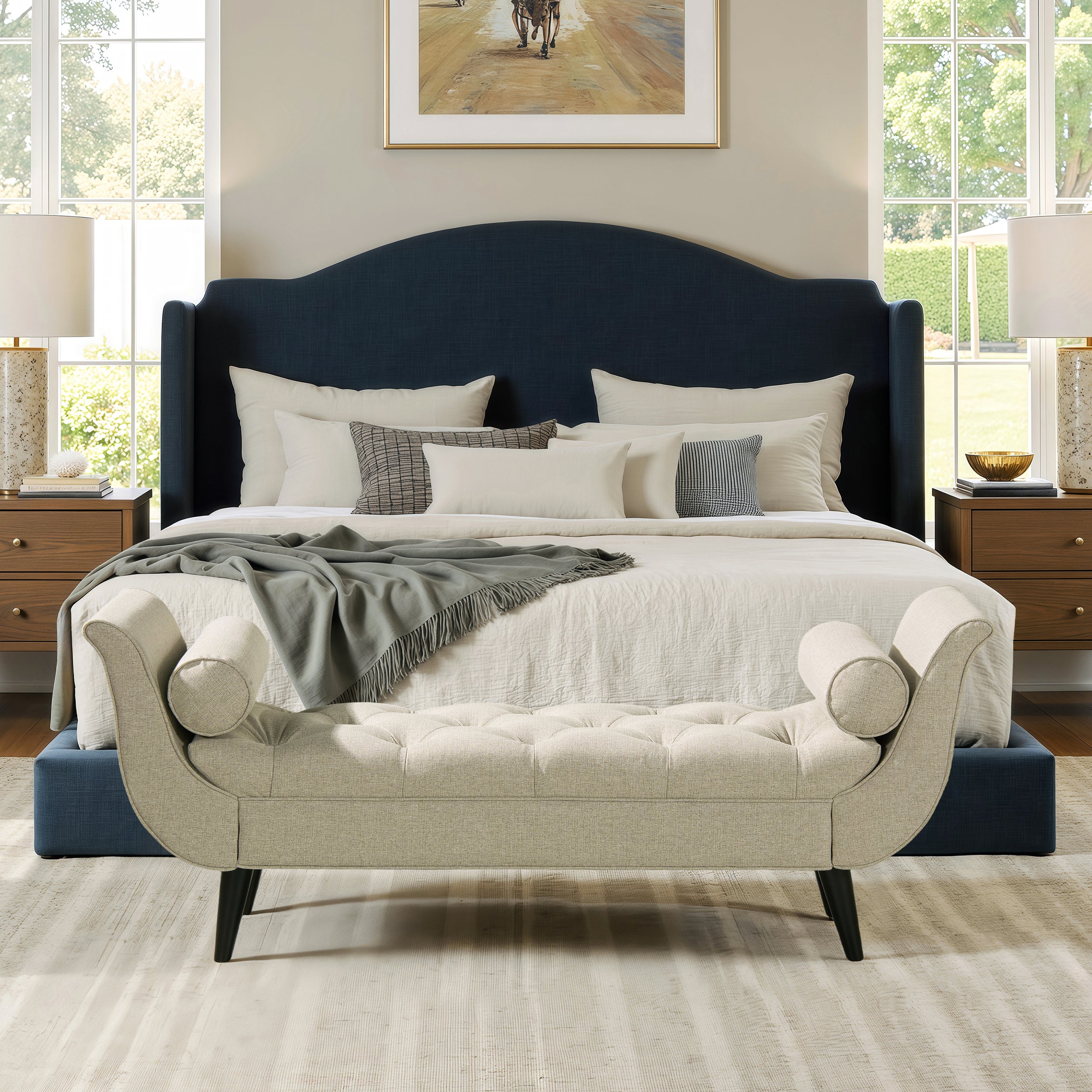 Alma Tufted Flared Arm Entryway Bench Taupe Polyester