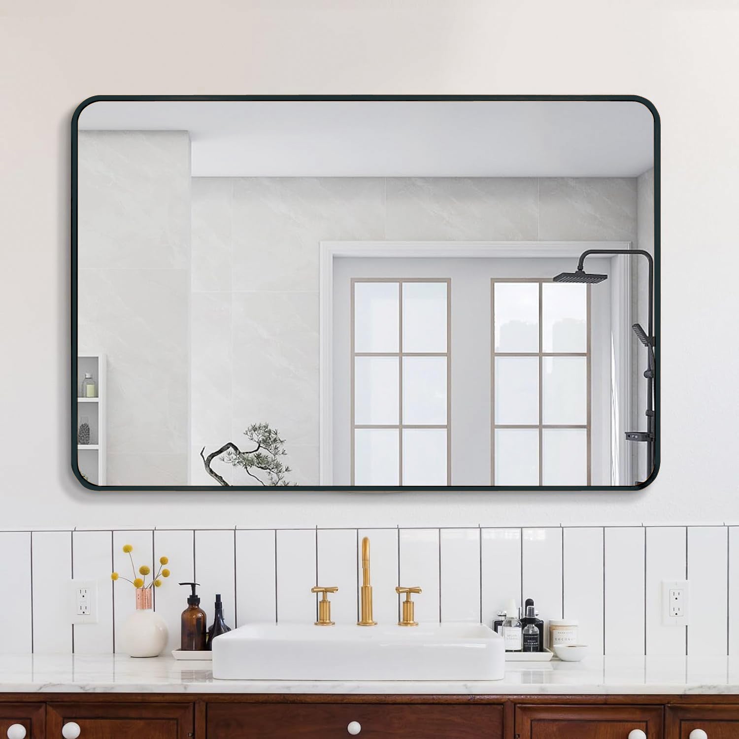 30x40 Inch Black Metal Framed Rectangular Bathrrom Mirror for Wall.(W2203134112)