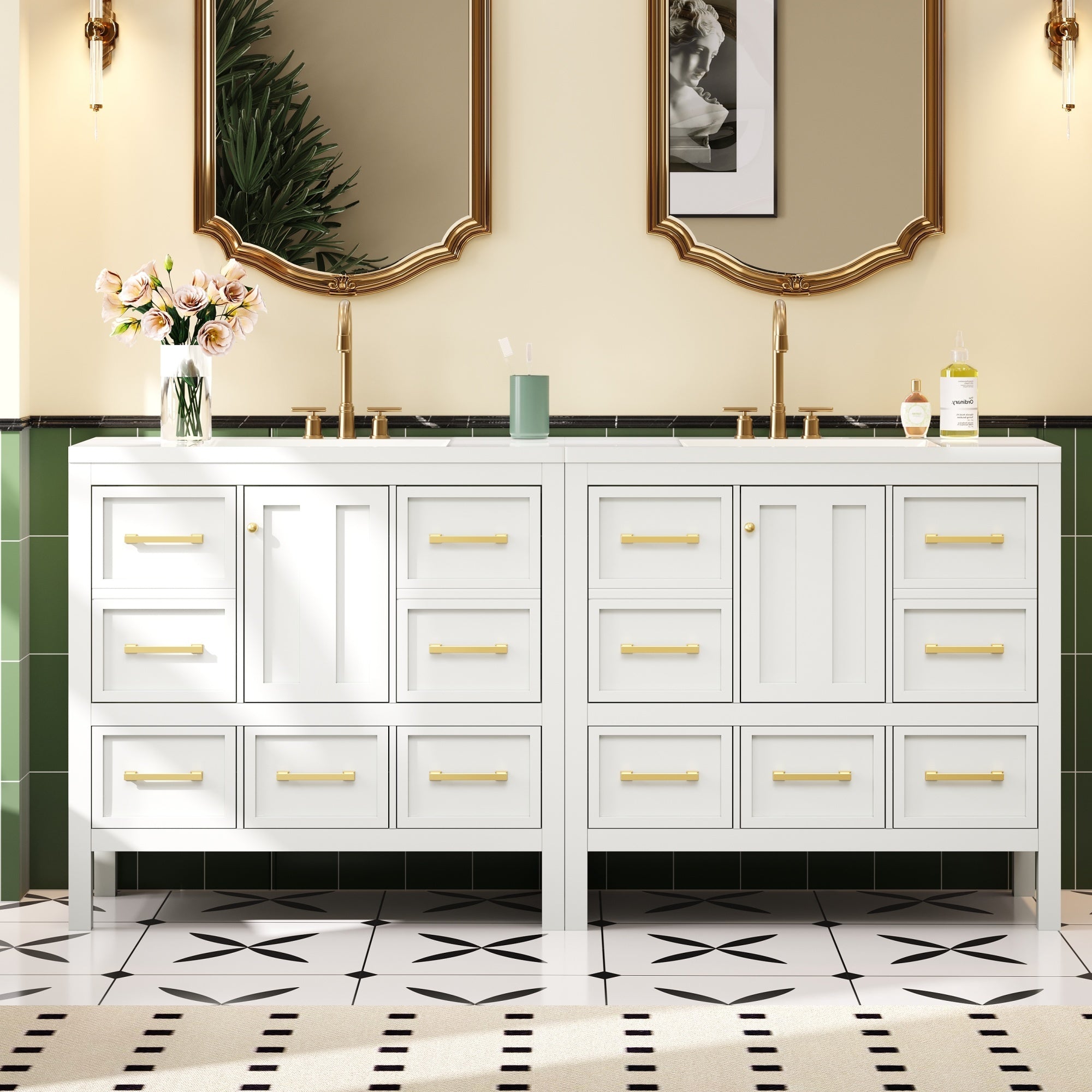 72'' Bathroom Vanity Set with Resin Sink (Separate), Solid Wood Frame Bathroom Storage Cabinet, Freestanding Vanity Set with Drawers& Soft Closing Doors