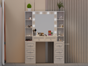 Vanity Desk with with Mirror and Lights,Makeup Vanity Table wwith Lighted Mirror & Charging Station, 
Vanity Desk Dresser