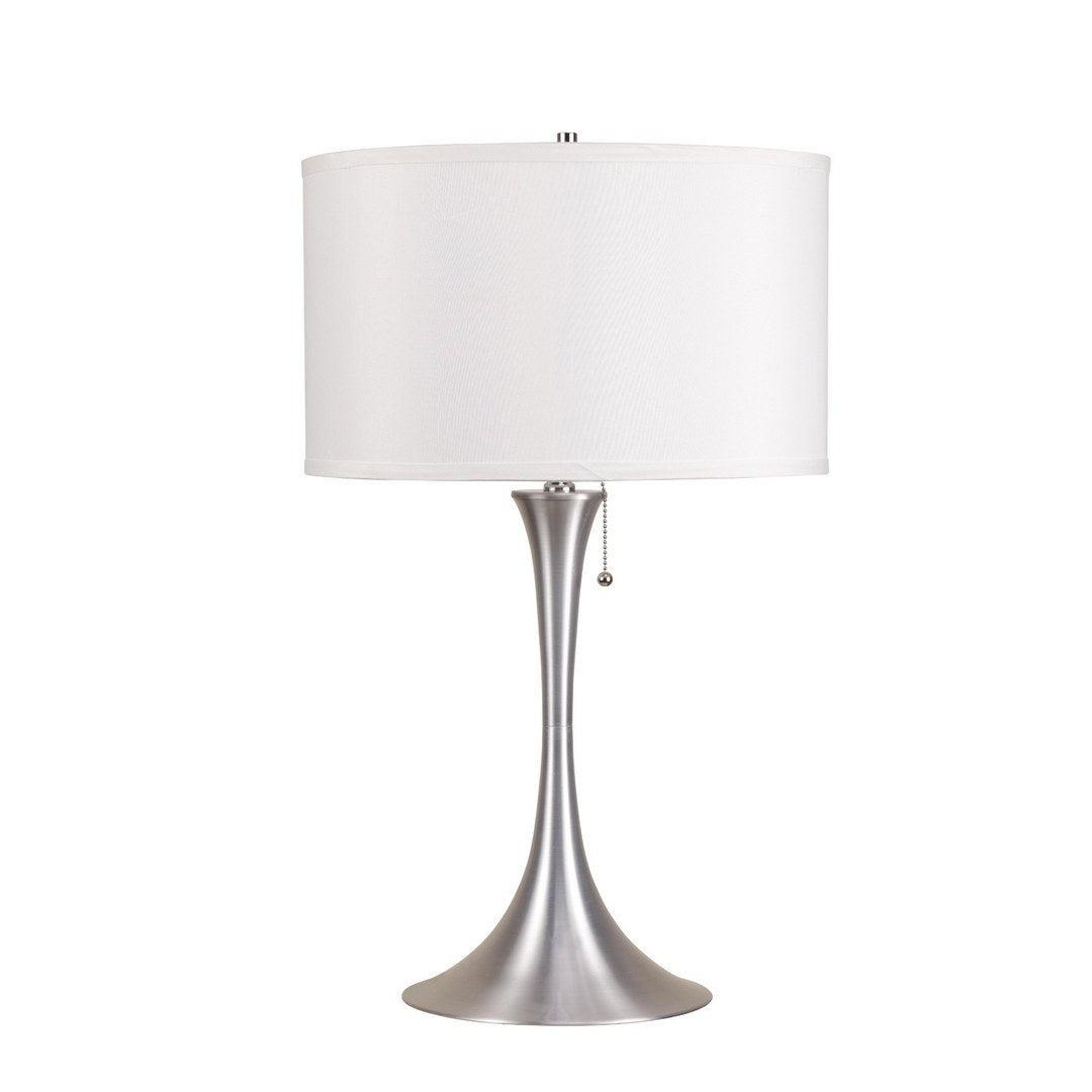 27' Tall Metal Retro Table Lamp with Silver finish, White Linen Shade
